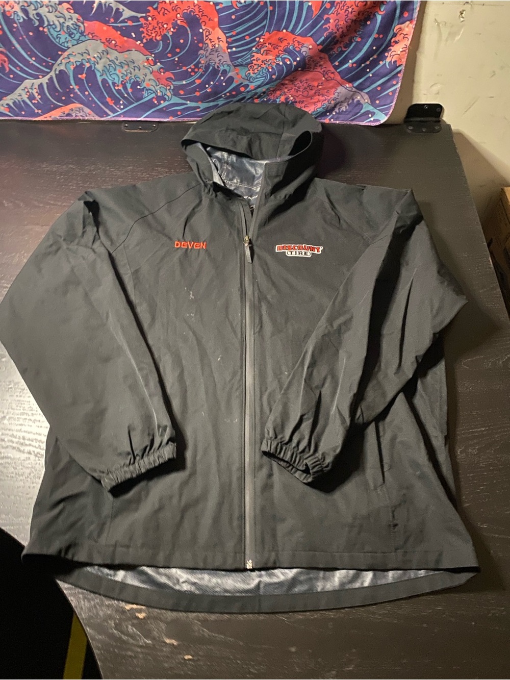 Port Authority Black Hooded Raincoat with Red Logo Accents